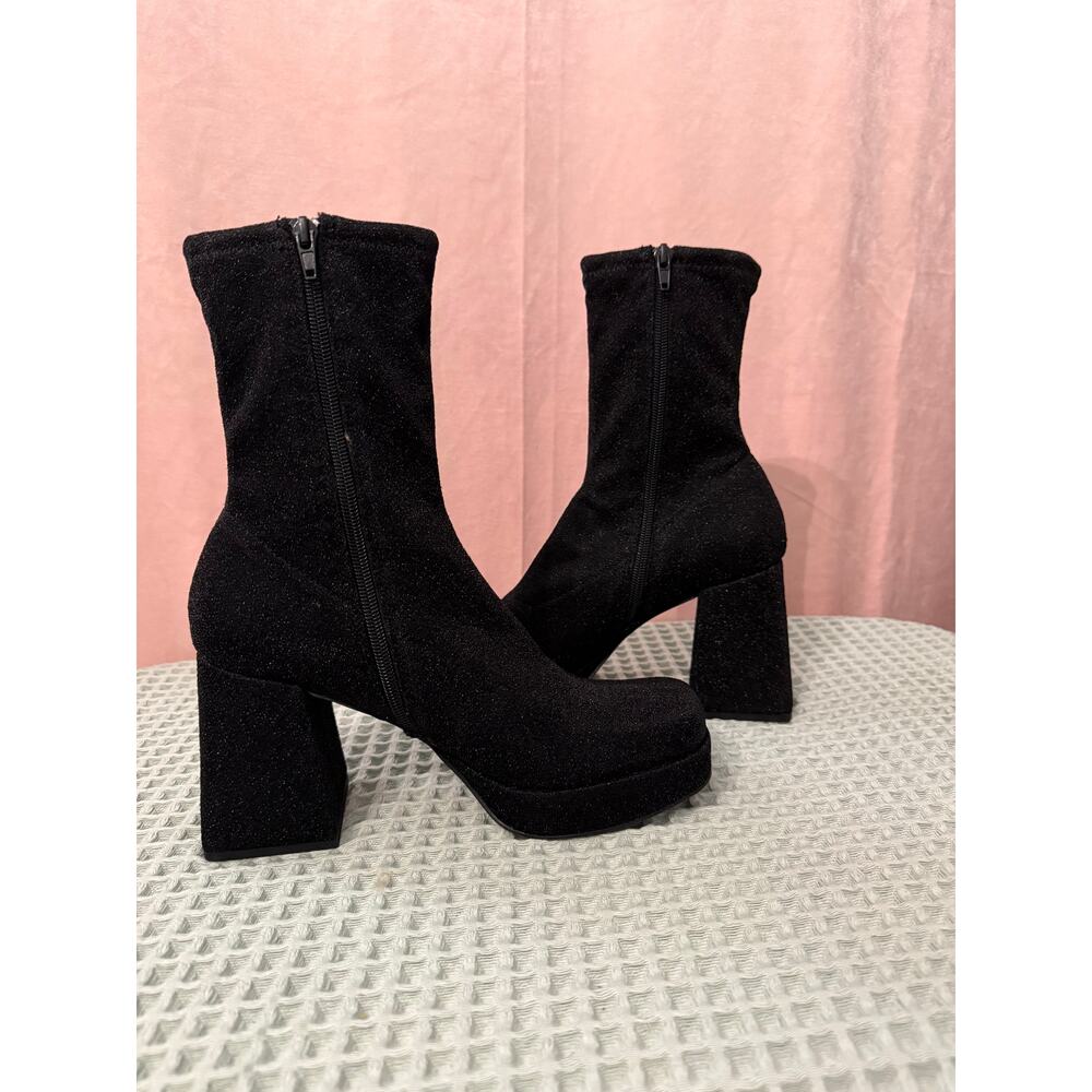 Abound Black Platform Sock Ankle Boots Women’s 8 Block Heel - Picture 4 of 7